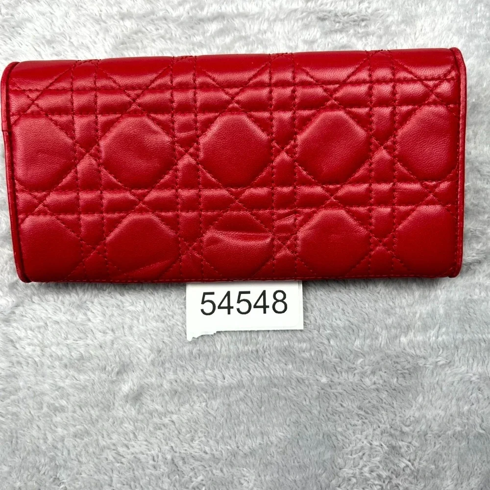 Christian Dior Lady Dior Women Wallet‎ Red Cannage Leather Without Strap Quilted
